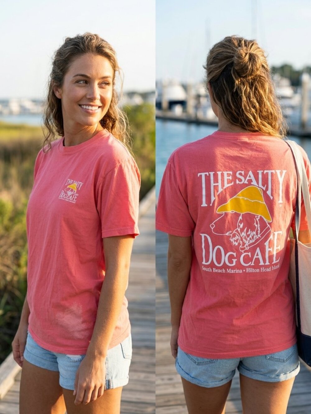 The Salty Dog Cafe Graphic T-Shirt Coral Pink Hanes Beefy Miscoloration